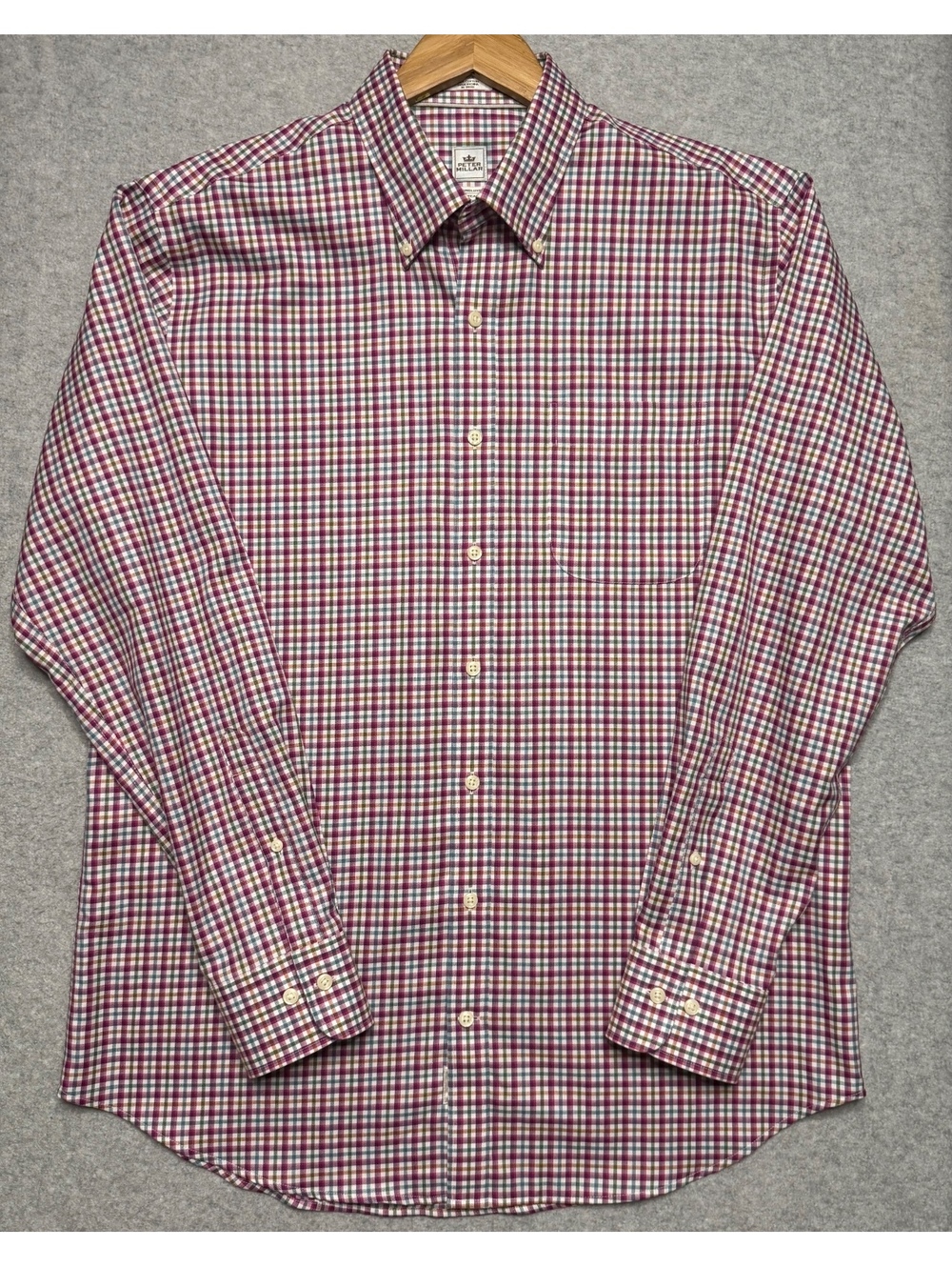 Peter Millar Nanoluxe Plaid Sport Shirt Men’s Large Plaid Cotton Easy Care